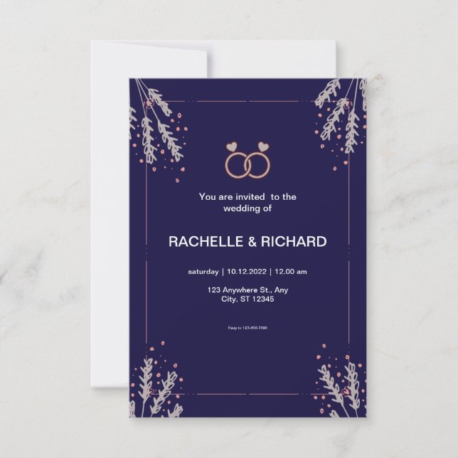 Blue Pink Floral Wedding Invitation  (Front)