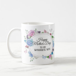Blue Pink Floral Wreath to Wife Mother's Day Coffee Mug
