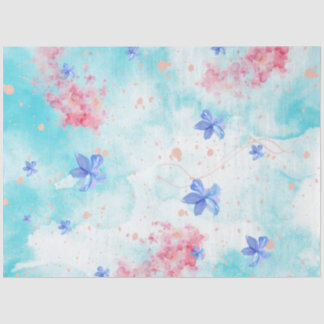 Blue pink flower pattern decoupage elegant tissue paper