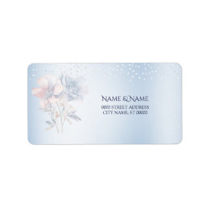 Blue Pink Flowers Address Label