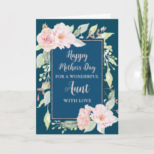 Blue Pink Flowers Aunt Happy Mother's Day Card