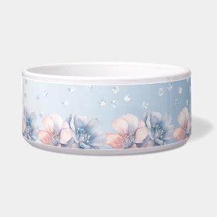 Blue Pink Flowers Ceramic Pet Bowl