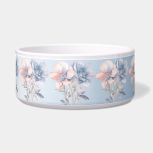 Blue Pink Flowers Ceramic Pet Bowl