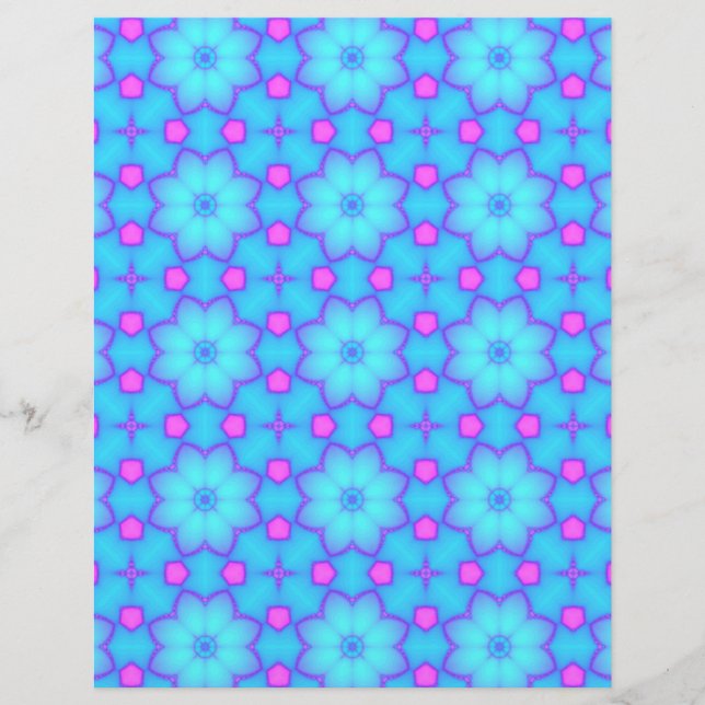 Blue & Pink Flowers Circles Scrapbook Paper Pages (Front)