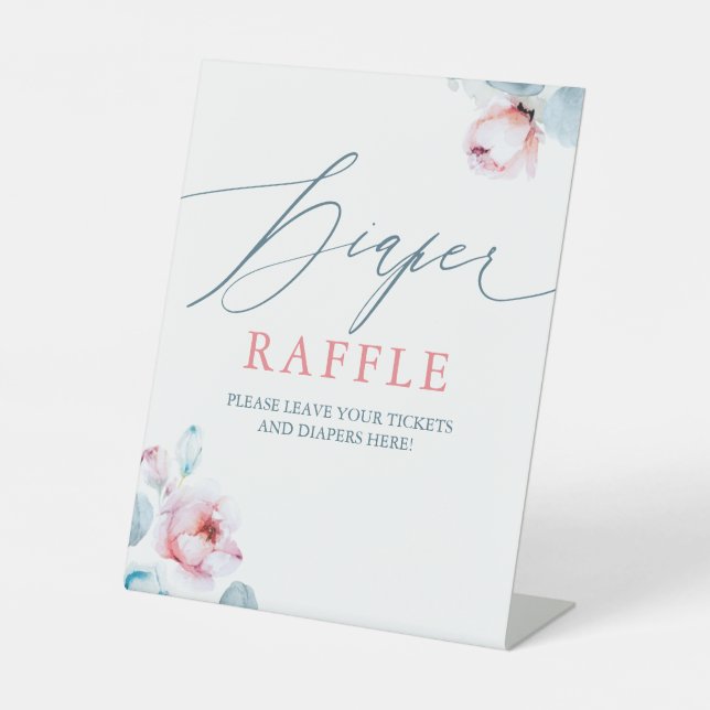 Blue Pink Flowers Diaper Raffle Ticket Place Sign (Front)
