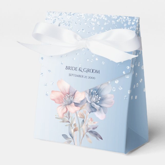 Blue Pink Flowers Favour Box (Front Side)