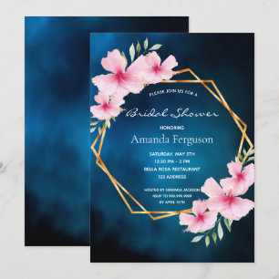 Blue pink flowers geometric Bridal Shower Invitation