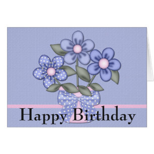 Blue/Pink Flowers Happy Birthday Greeting Card