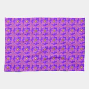 Blue Pink Flowers in 3D , Artdeco Tea Towel