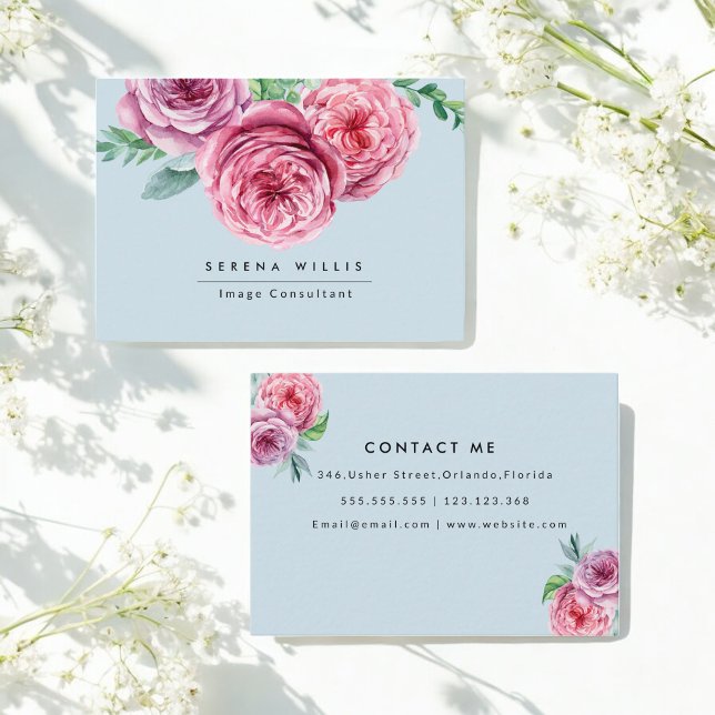 Blue Pink Flowers Pastel Chic Business Card (Creator Uploaded)