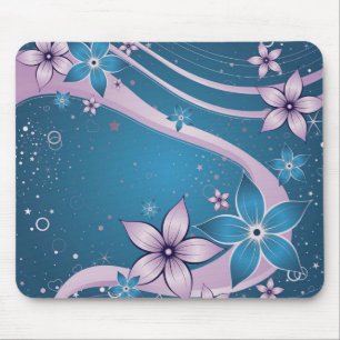 blue pink flowers - vector art mouse mat