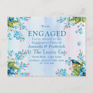 Blue-pink Forget-me-not's Engagement Invitation Postcard