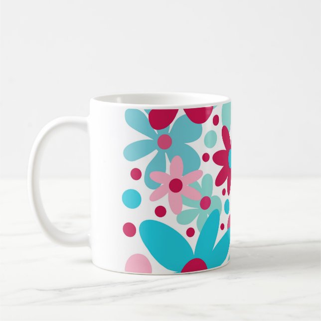 Blue & pink funky flowers  coffee mug (Left)