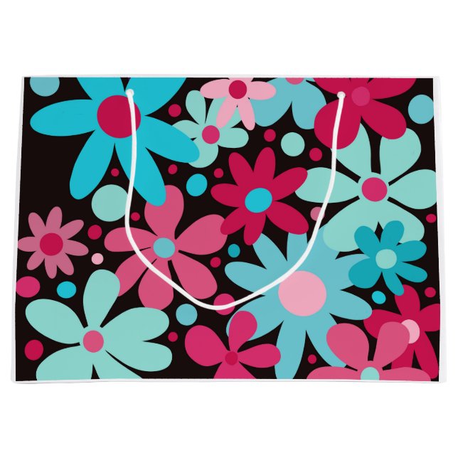 Blue & pink funky flowers large gift bag (Front)