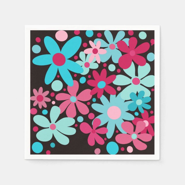 Blue & pink funky flowers  napkin (Front)