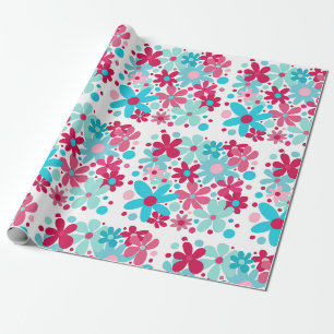 Blue & pink funky flowers wrapping paper