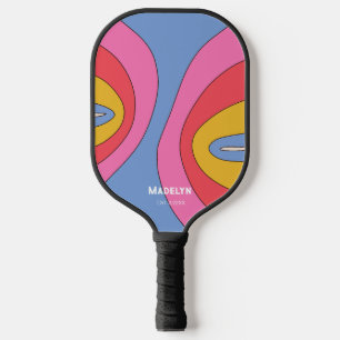 Blue &Pink Funky Groovy Retro Personalized Name Pickleball Paddle