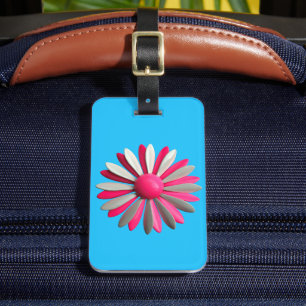 Blue Pink Funky MOD Retro Daisy Flower Fashion Luggage Tag