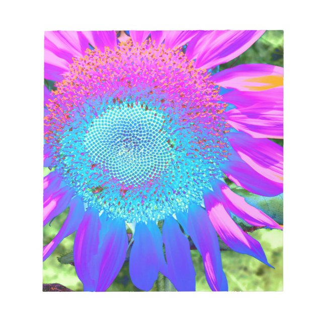 Blue pink funky retro sunflower photo notepad (Front)