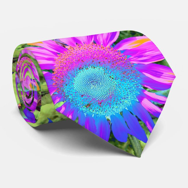 Blue pink funky retro sunflower photo tie (Rolled)