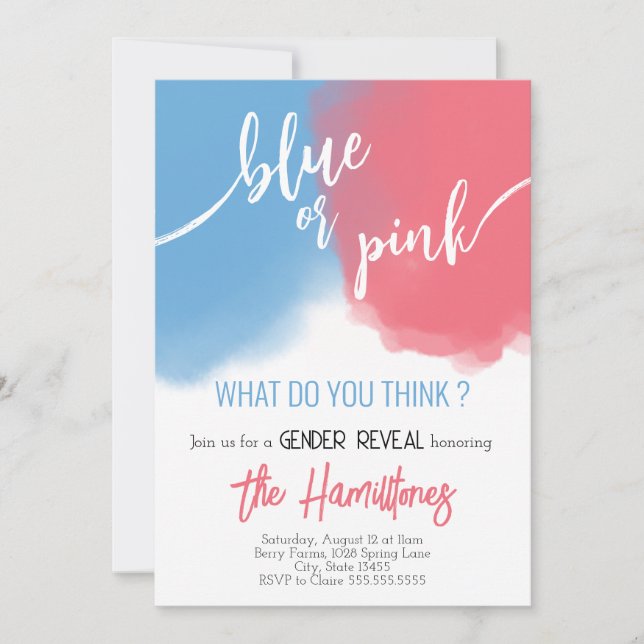 Blue & Pink Gender Reveal Baby Shower  Invitation (Front)