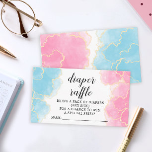 Blue pink Gender reveal diaper raffle ticket cards