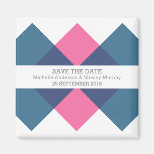 Blue Pink Geometric Triad Save the Date Magnet