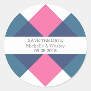Blue Pink Geometric Triad Save the Date Stickers