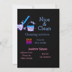 Blue pink glitter clean mop add name address q r b holiday card