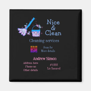 Blue pink glitter clean mop add name address q r b magnet