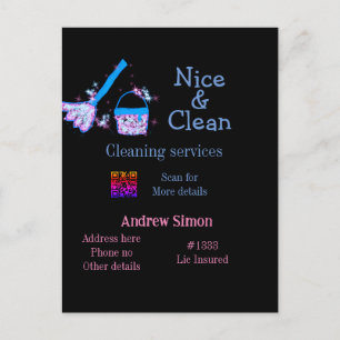 Blue pink glitter clean mop add name address q r b postcard