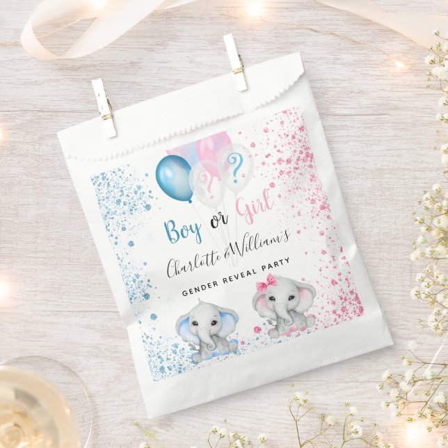 Blue pink glitter elephants gender reveal party favour bags (Clipped)