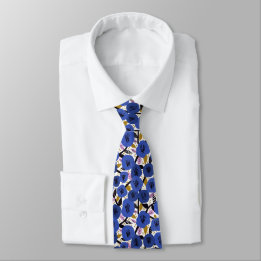 Blue Pink Gold Floral Pattern Tie