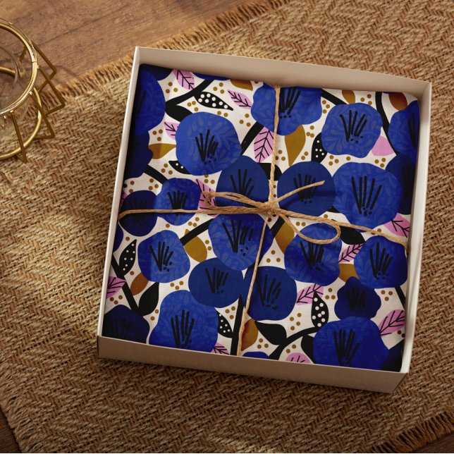 Blue Pink Gold Floral Pattern Tissue Paper (Creator Uploaded)