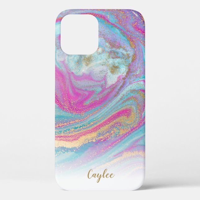 Blue Pink Gold Glitter Marble Personalised Case (Back)