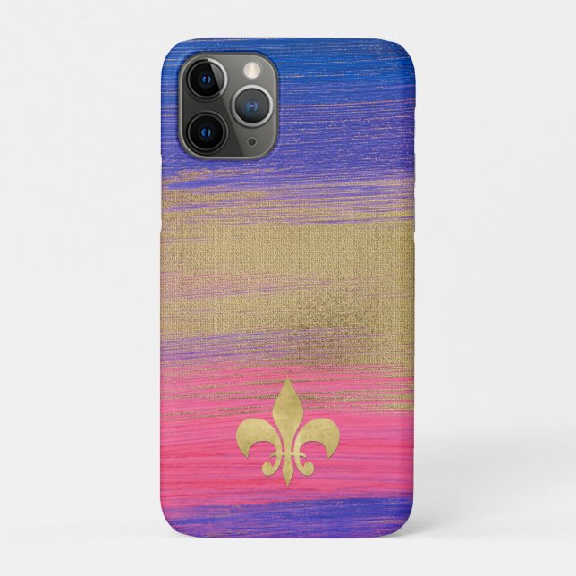 Blue, PInk, Gold Painted Canvas with Fleur de lis Case-Mate iPhone Case (Back)