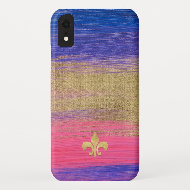 Blue, PInk, Gold Painted Canvas with Fleur de lis Case-Mate iPhone Case (Back)