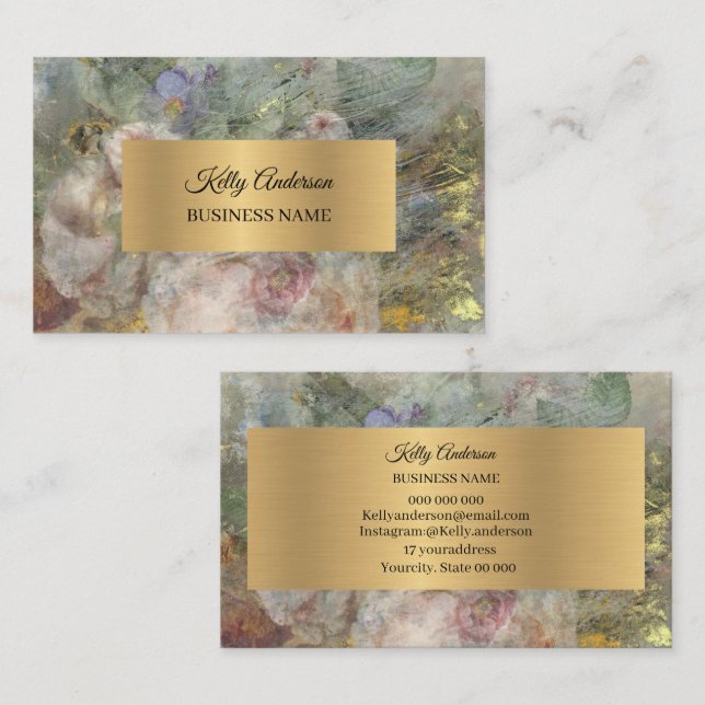 Blue pink gold textures marble business card (Front/Back)