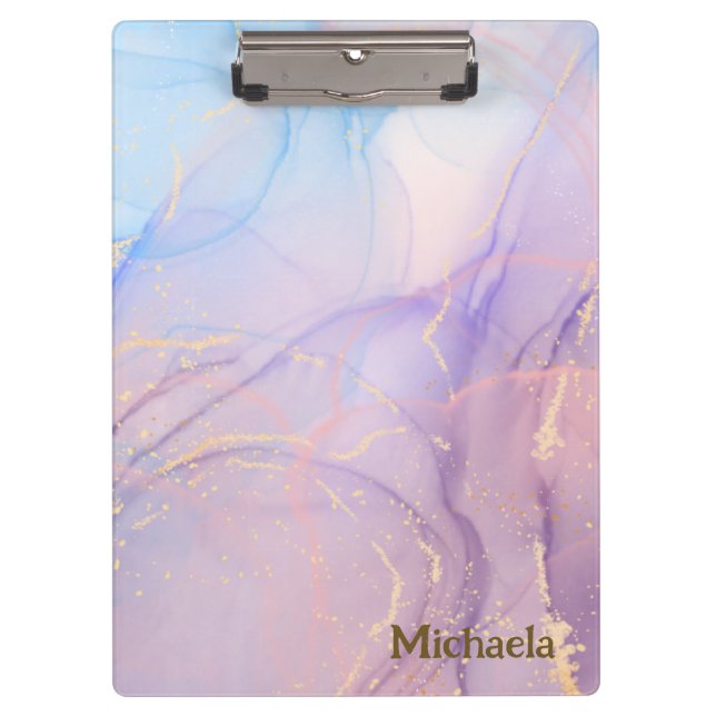 Blue Pink Gold Watercolor Art Clipboard (Front)