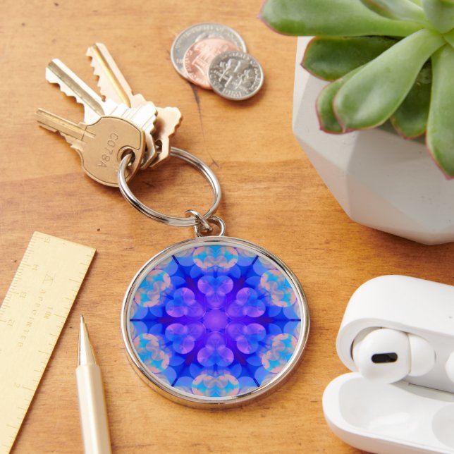 Blue & Pink Gradient Pastel Bubble Art Key Ring (Desk)