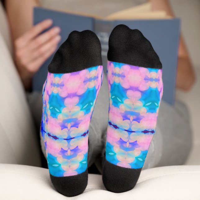 Blue & Pink Gradient Pastel Bubble Art Socks (Bottom)