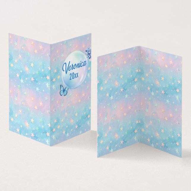 Blue-Pink Gradient Starry Background  Business Card (Inside and Outside)
