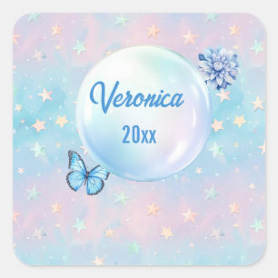 Blue-Pink Gradient Starry Background  Square Sticker