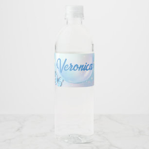 Blue-Pink Gradient Starry Background  Water Bottle Label