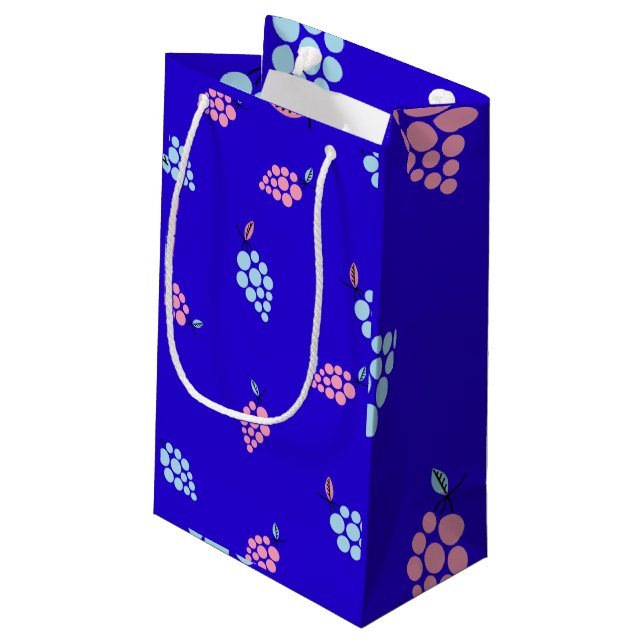 Blue & pink grapes pattern cute gift bag (Back Angled)