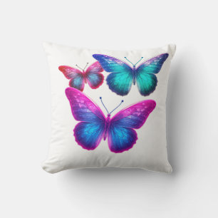 Blue Pink Green Floating Butterflies Cute White Cushion