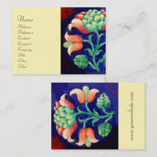 BLUE PINK GREEN FLORAL DECOR Stylised Flower Cream Business Card
