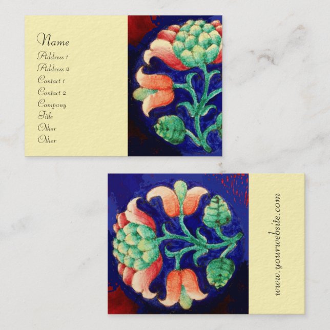 BLUE PINK GREEN FLORAL DECOR Stylised Flower Cream Business Card (Front/Back)
