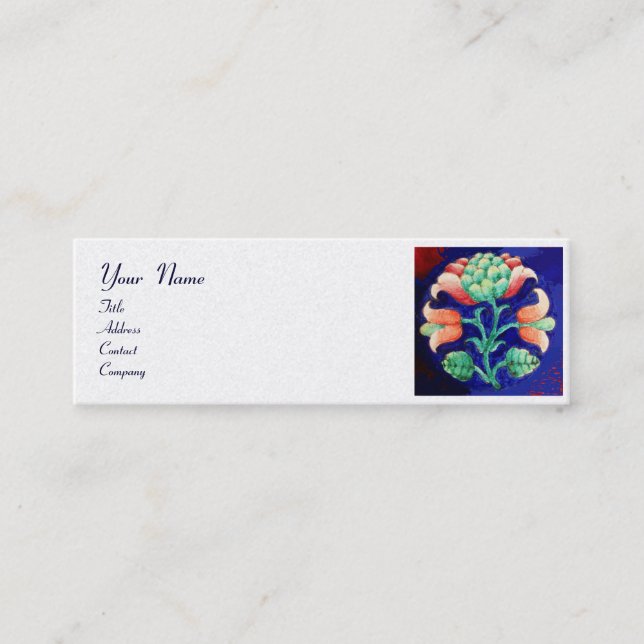 BLUE PINK GREEN FLORAL MONOGRAM White Pearl Mini Business Card (Front)
