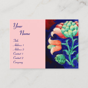 BLUE PINK GREEN FLOWER,FLORAL DECOR MONOGRAM BUSINESS CARD